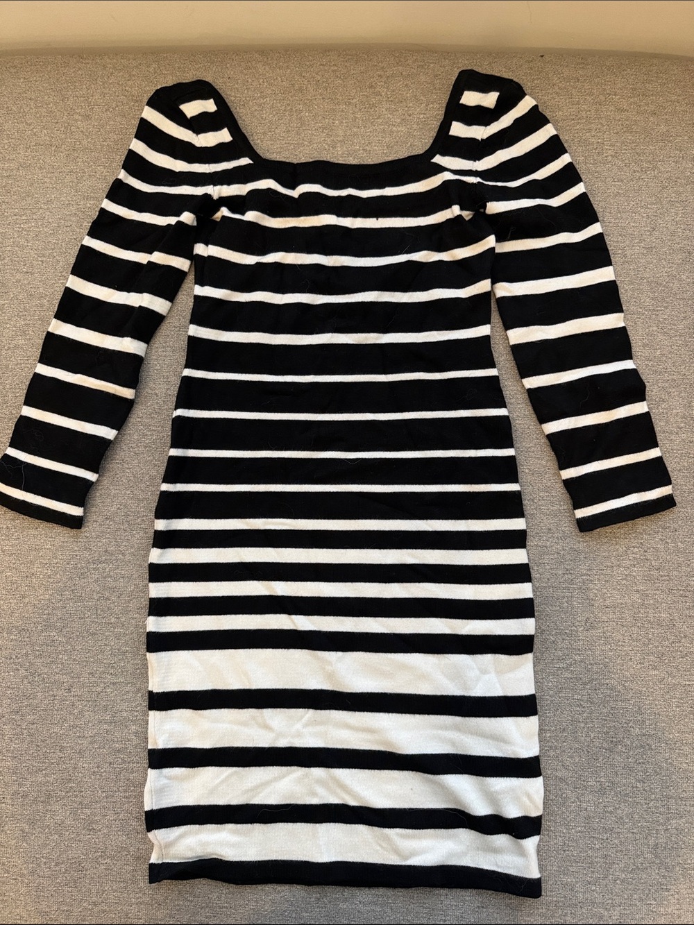 Bebe Black and White Striped Quarter Sleeve Dress